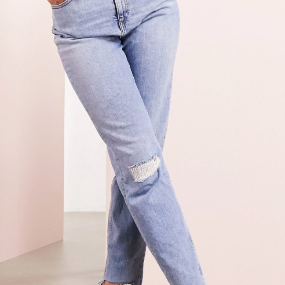SOS DESIGN high rise farleigh 'slim' mom jeans in light vintage wash
